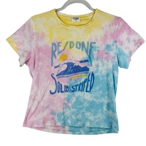 RE/DONE Solid Striped Tie Dye Graphic‎ Tee Cotton Top Small Festival Hippie Boho